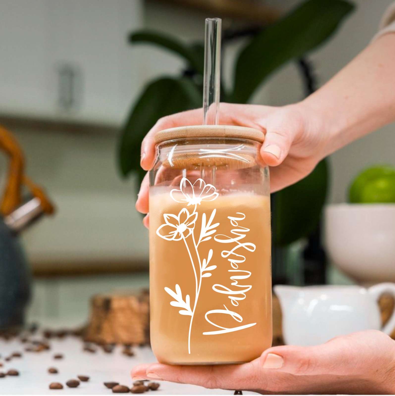 Personalized Floral Glass Tumbler