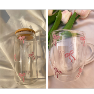 Pink Bow Glass Mug & Tumbler - Bundle