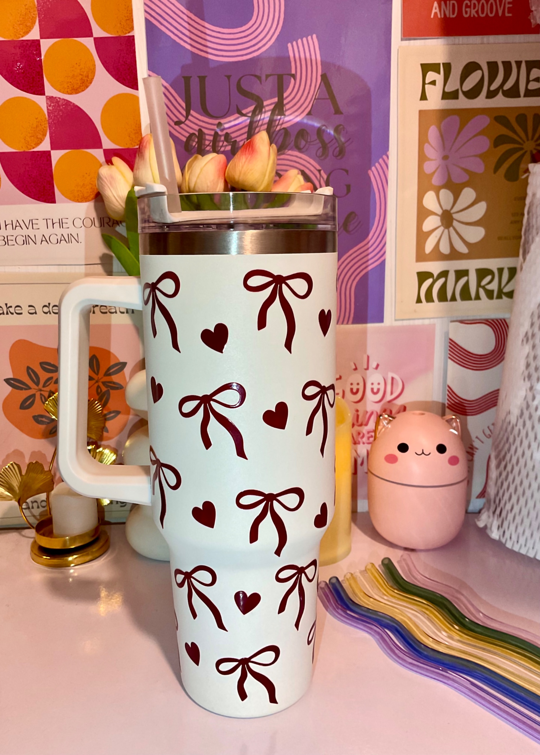 Burgundy Bow HydraSip 40oz