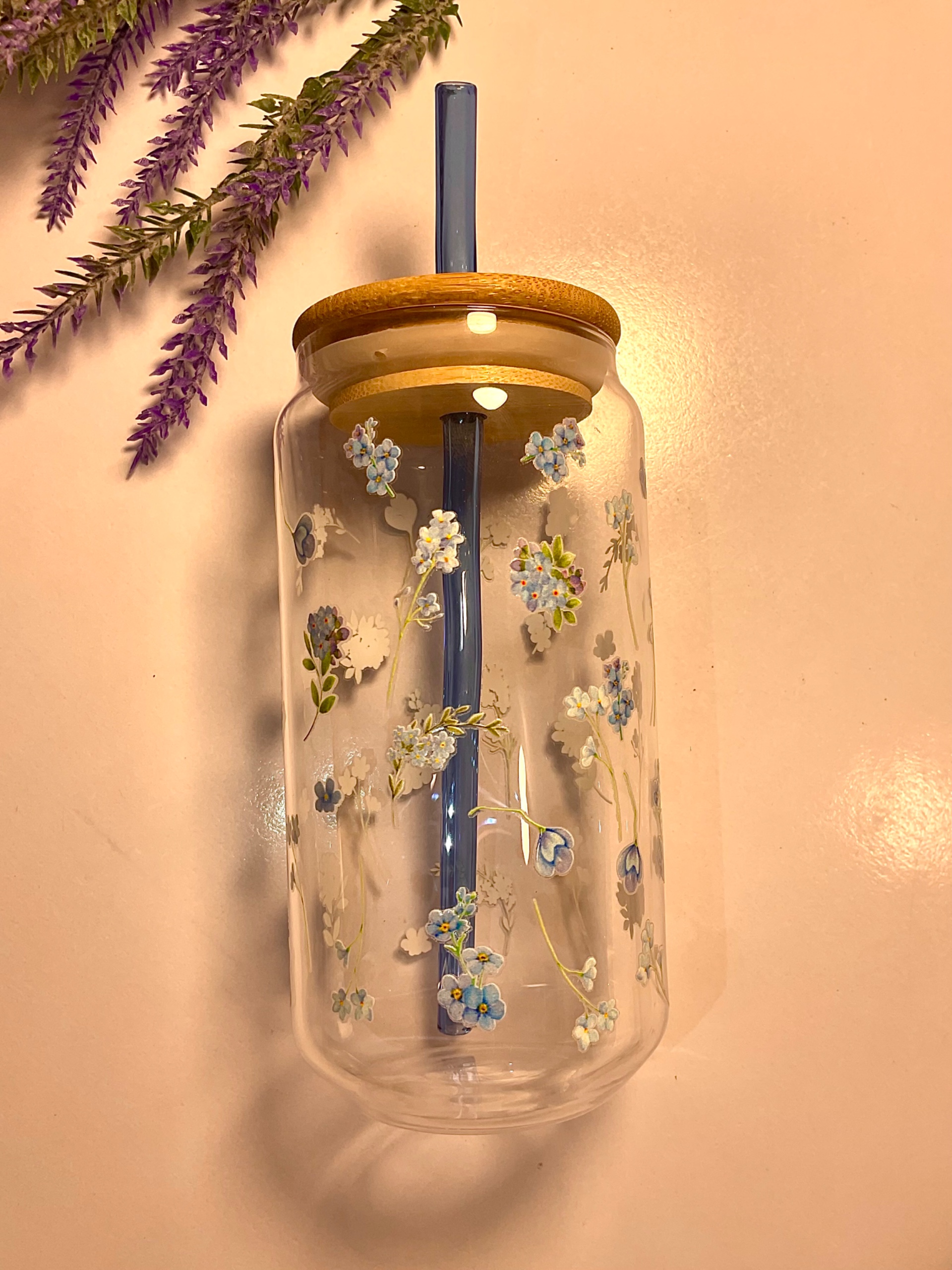 Forget-Me-Not Bloom Glass Tumbler - 550ml