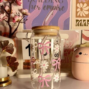 Pink Bow Daisy Glass Tumbler – 550ml