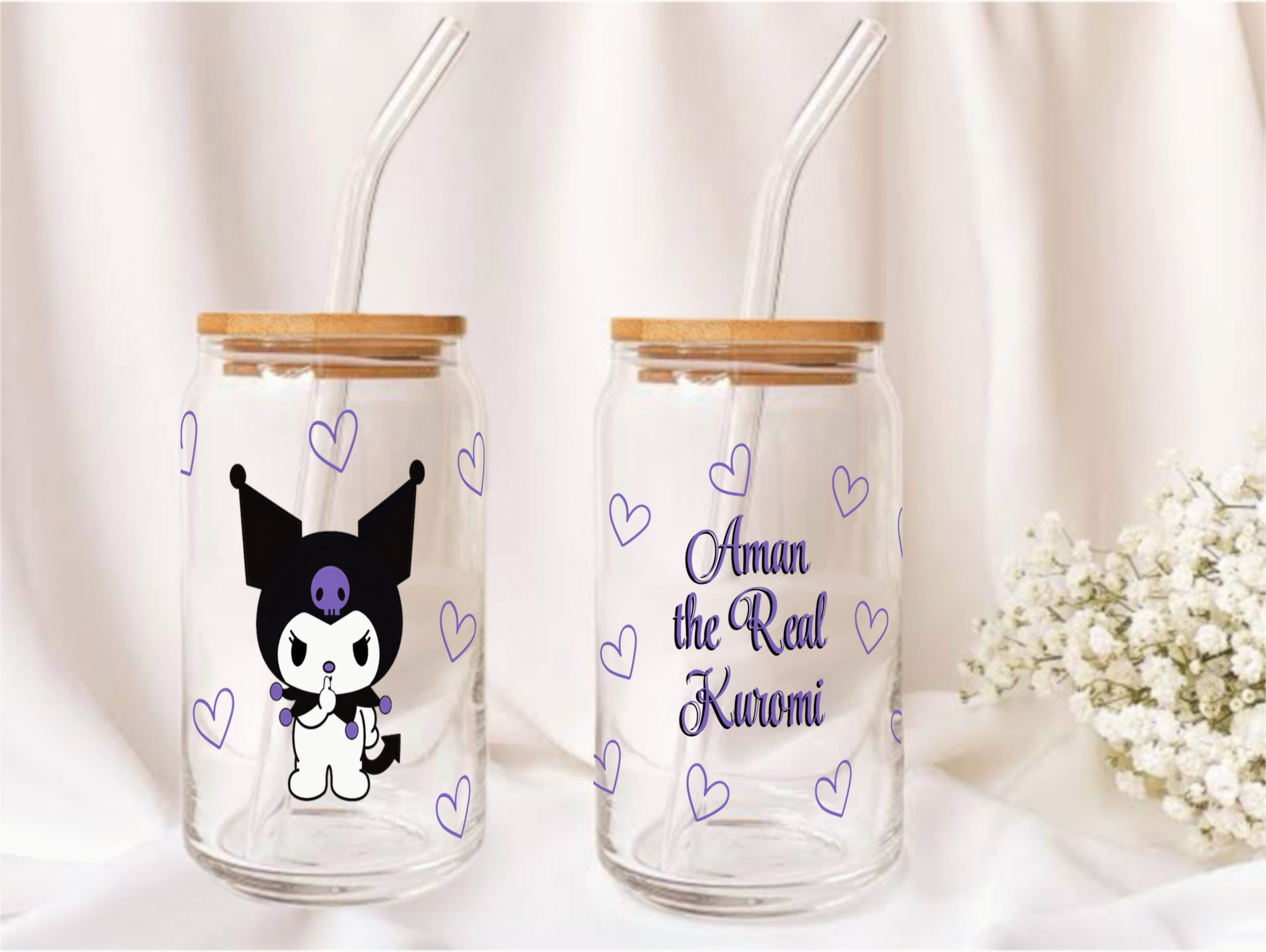 Kuromi Love Personalized Glass Tumbler-550ml