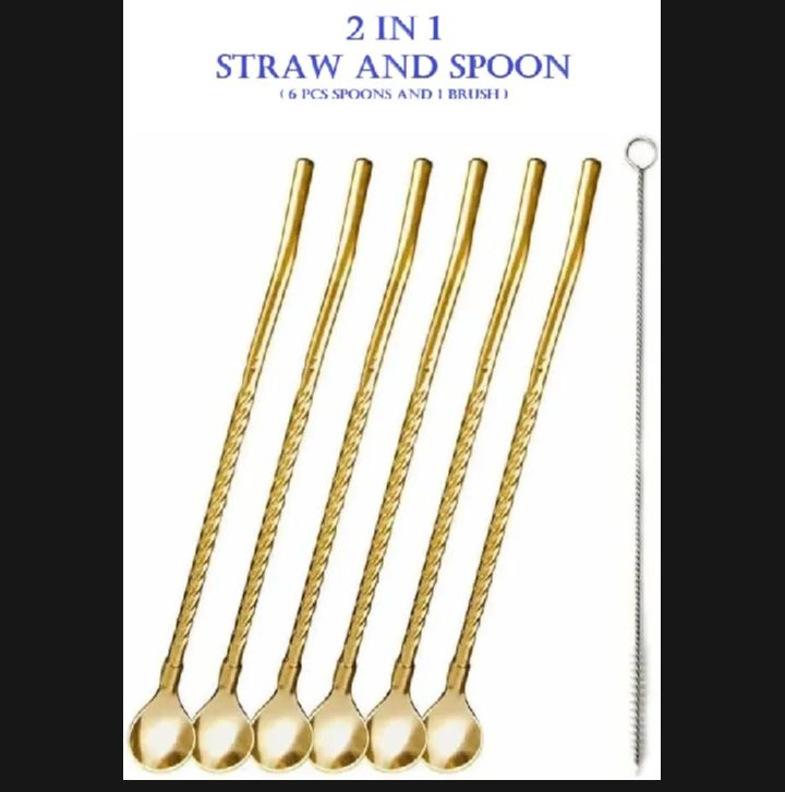 Gold Stainless Steel Straw Spoon-Set of 7