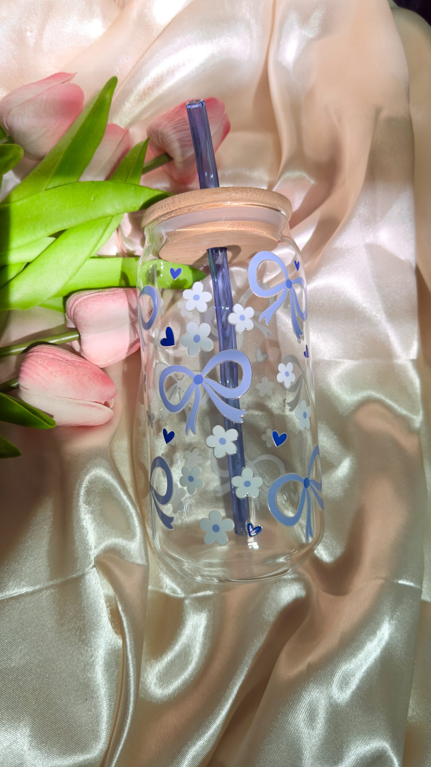 Blue Coquette Bow Glass Tumbler