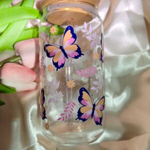 Pink Butterfly Glass Tumbler