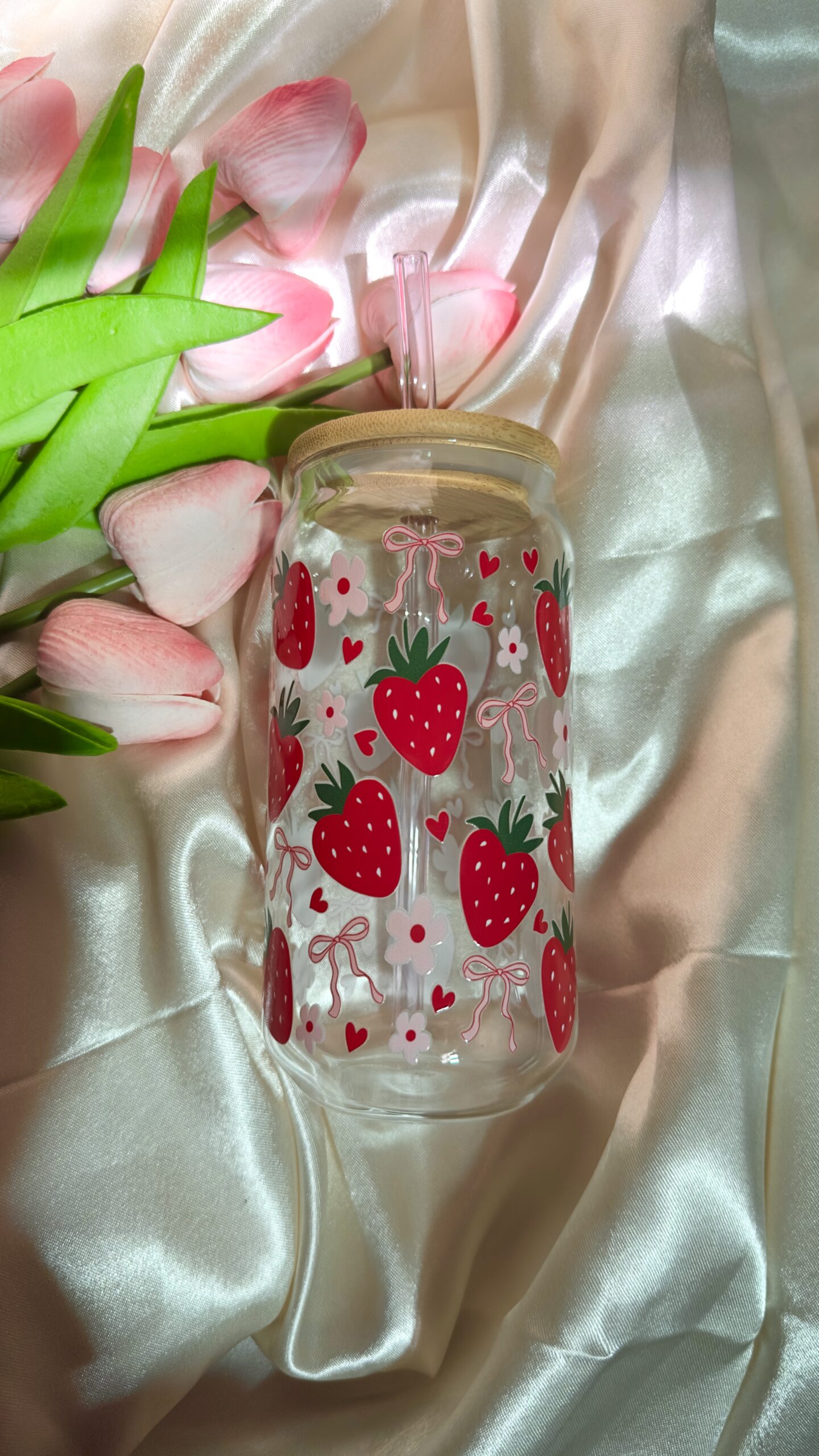 Strawberry & Coquette Glass Tumbler