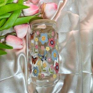 Retro Garden Floral Glass Tumbler